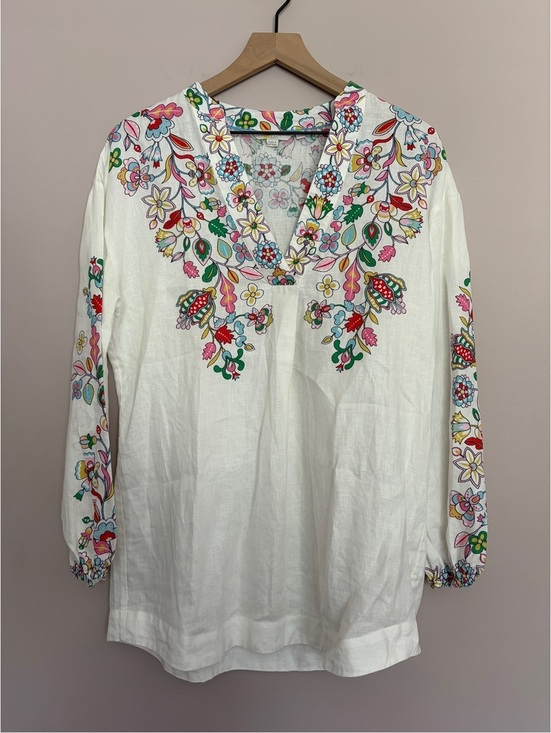 Boden Tops - Boden Linen Floral V-Neck Long Sleeve Tunic